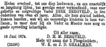 1874 Overlijden Dirk Bergvelt [1831 - 1874]  